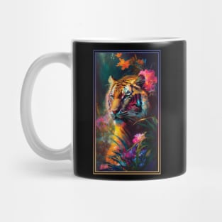 Tiger Vibrant Tropical Flower Tall Digital Oil Painting Portrait Mug